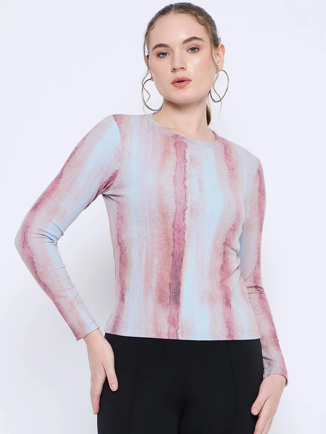 Ventilated Back Panels Madame Abstract Print Crew Neck Loose Fit Rust Top