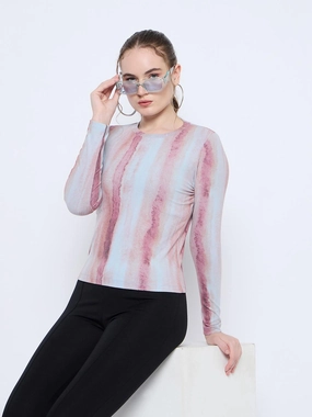 EcoCertified Material ReinforcedShoulderConstruction Madame Abstract Print Crew Neck Loose Fit Rust Top