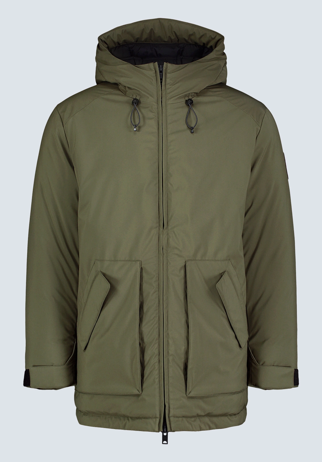 Gavin Men??s Mid-length Two-way Zip-up Classic Parka, Olive green - OBMFP001 Reflective Trim Faux Fur Collar