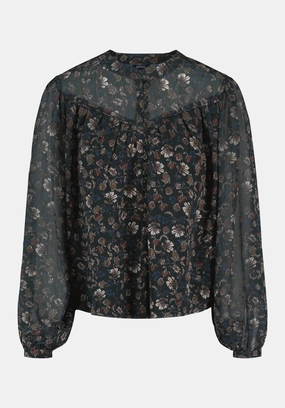 Embellished Neckline Clara Anne Women's Sheer Floral Button-Front Blouse, Vintage Floral - WT0205