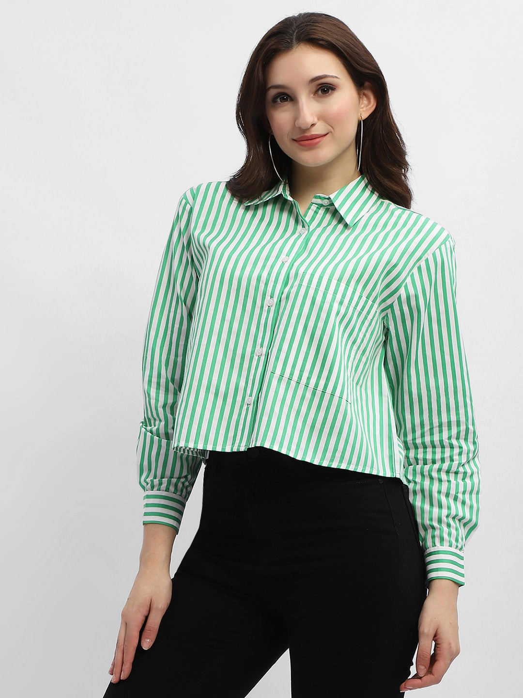 Madame Striped Green Regular Shirt Eco-Friendly Fabric Summer Vibes