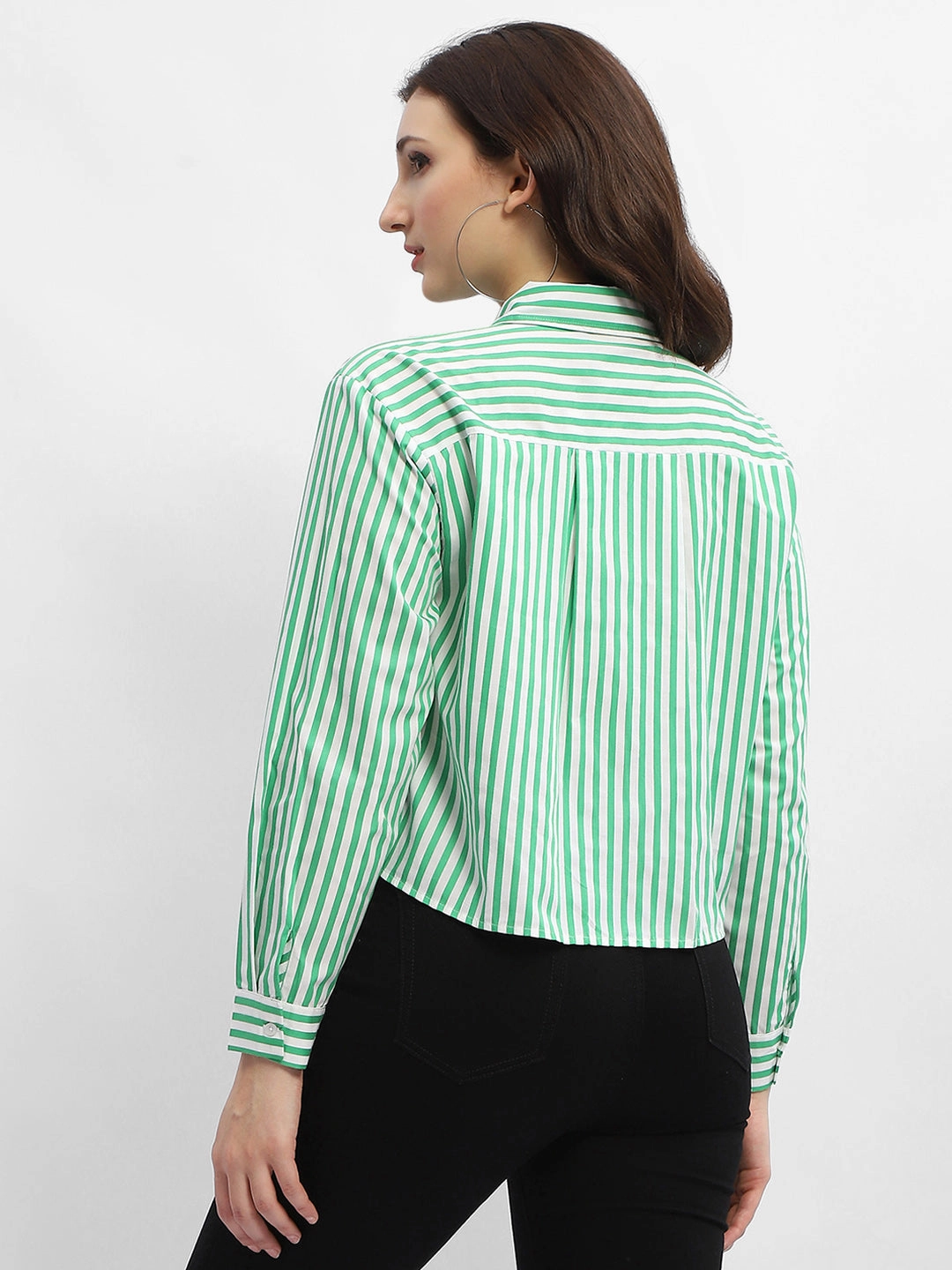 Quick Dry Construction Contemporary Style Madame Striped Green Regular Shirt
