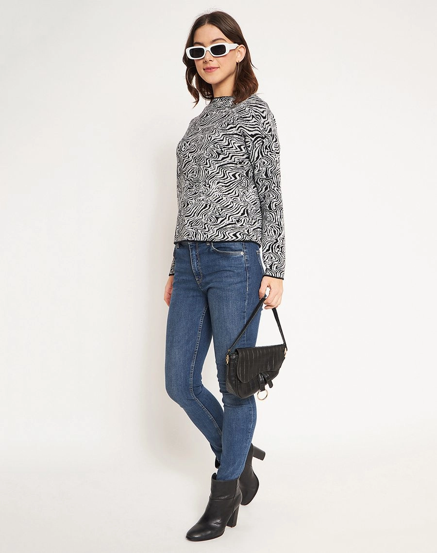 Casual Design Madame Black Animal Print Sweater