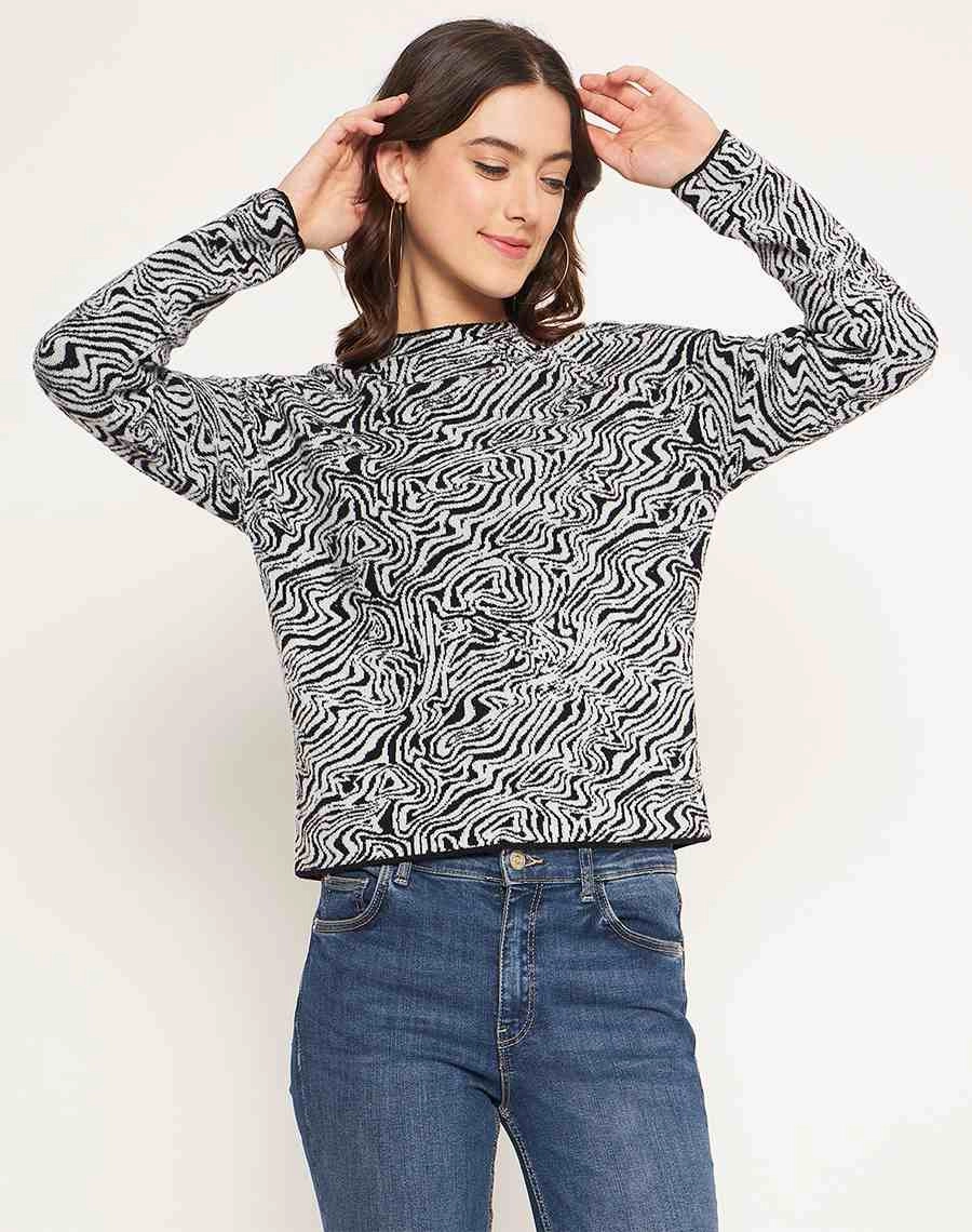 Madame Black Animal Print Sweater High Density Weave Essential Warmth