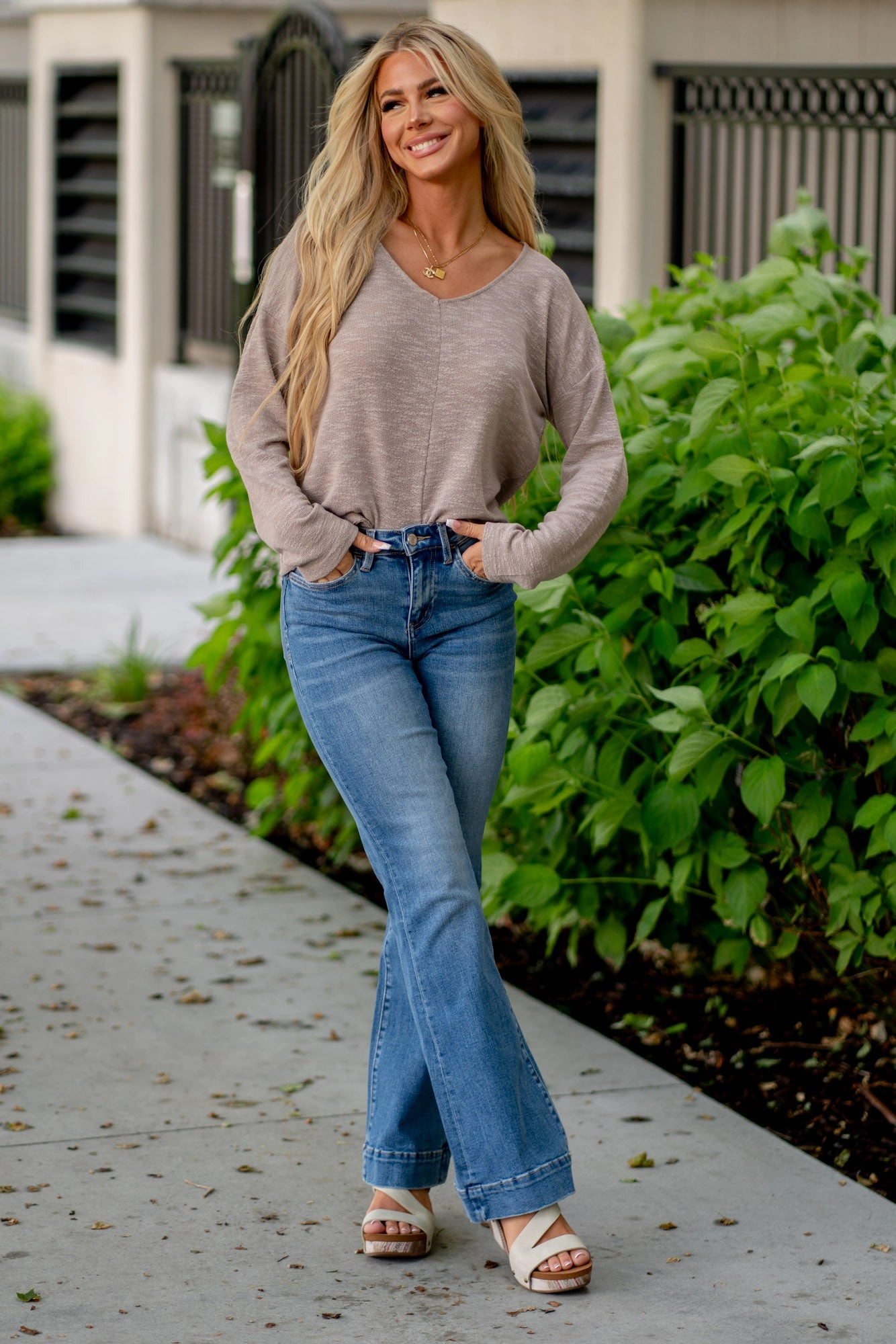 Night Out Neutral Textured Blue Lotus High Rise Trouser Fit Regular & Plus Sizes