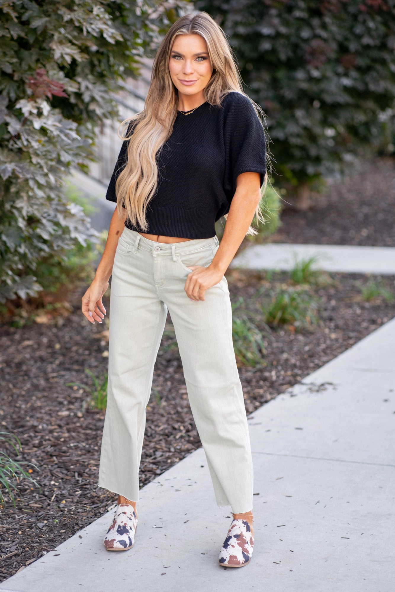 General Option Weekend Uniform Desert Sage High Rise Crop Wide Leg Regular & Plus Sizes