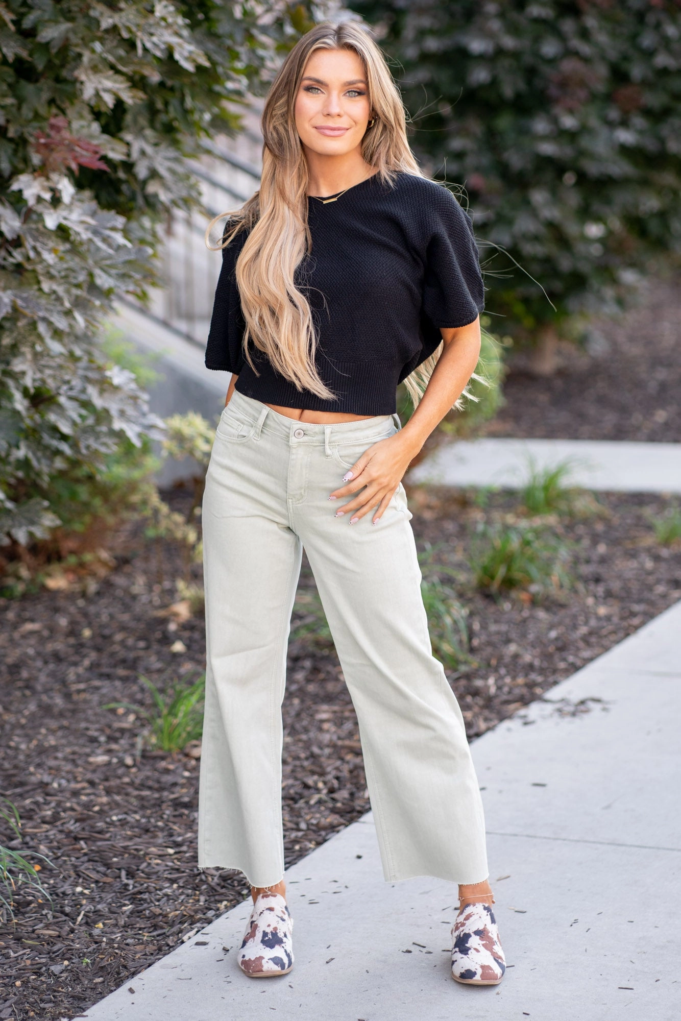 Desert Sage High Rise Crop Wide Leg Regular & Plus Sizes Responsible Denim Production