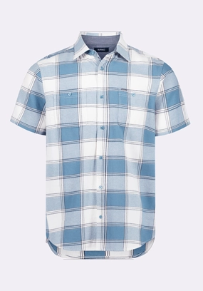Sagrino Men's Short-Sleeve Plaid Fitted Shirt, Mirage Blue - BM24553 Backpacking Trip Relaxed Wear