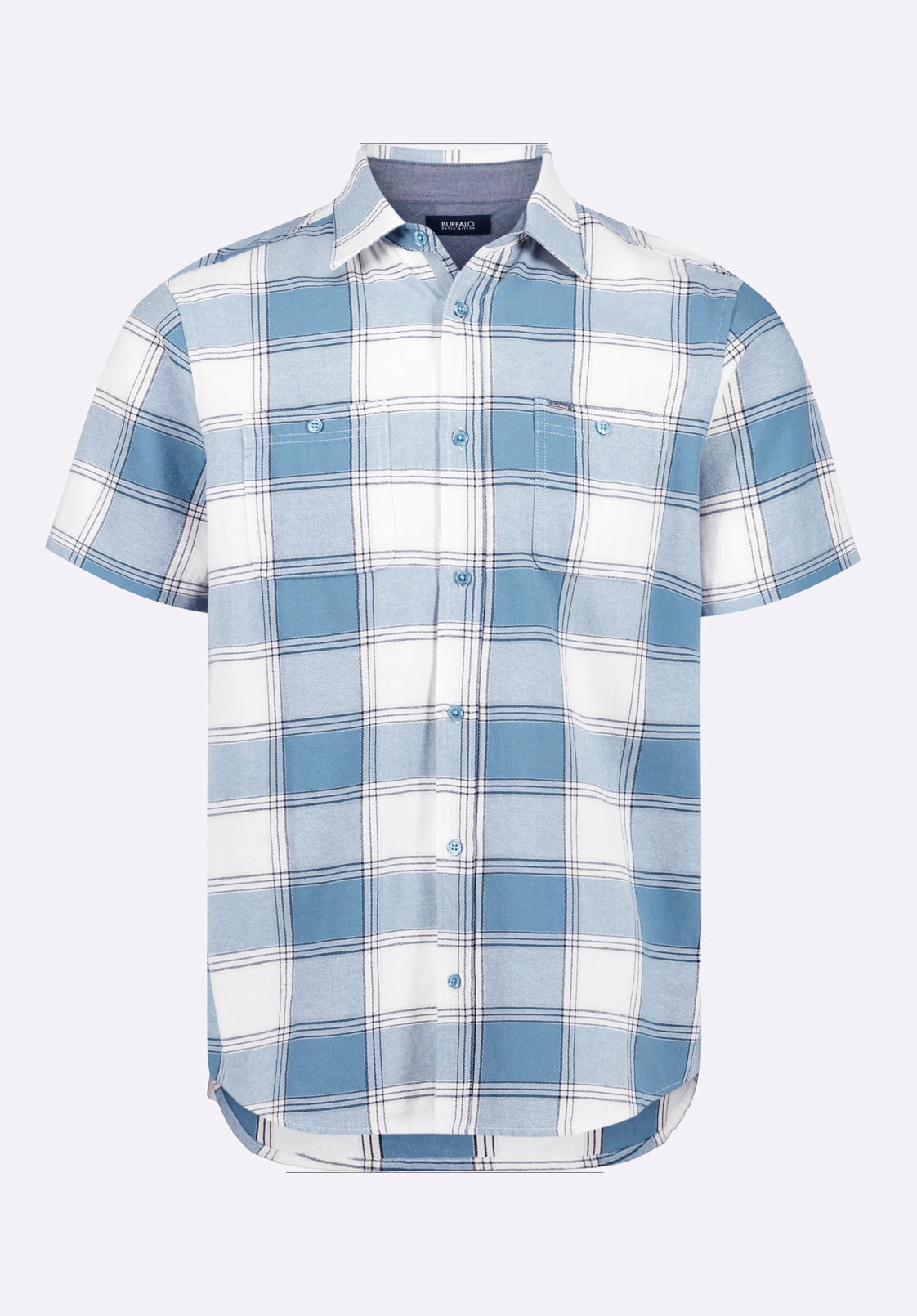 Sagrino Men's Short-Sleeve Plaid Fitted Shirt, Mirage Blue - BM24553 Must-Have Item Embellished Neckline