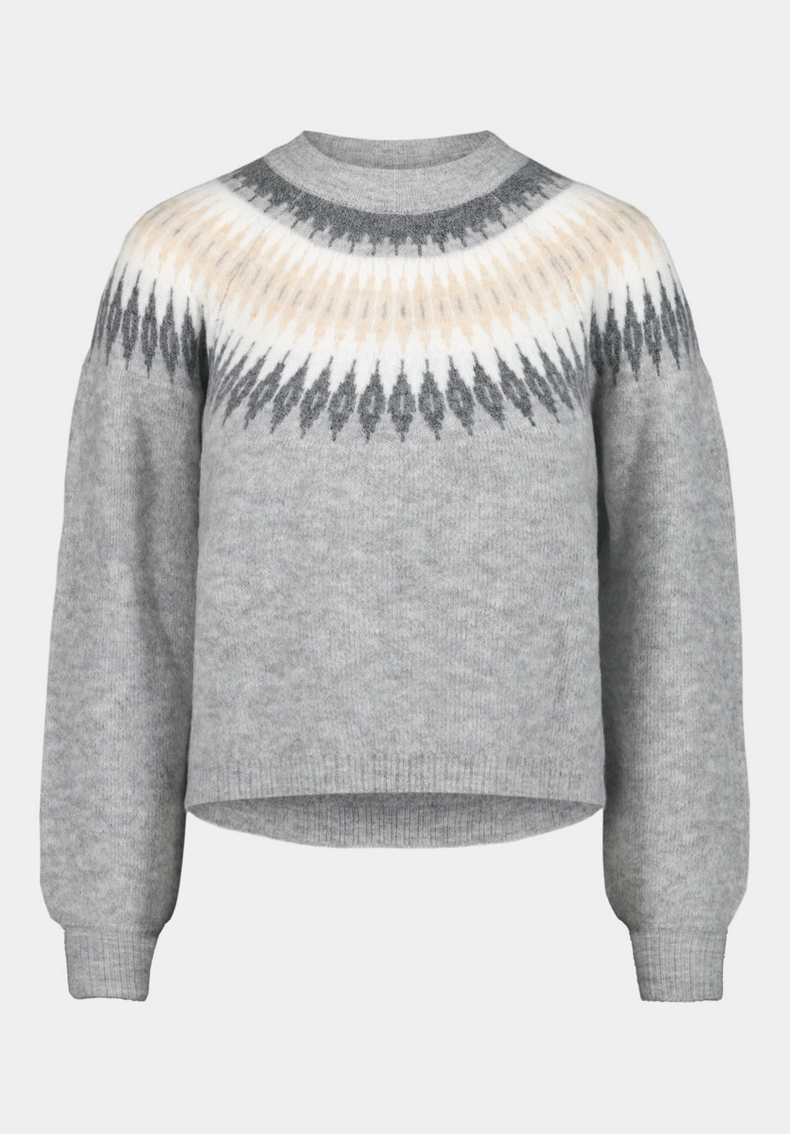 Kindra Women's Fair Isle Crew Neck Knit Sweater, Lt Hr Grey - SW0158 Breathable Layer Wear Cozy Layer Fit