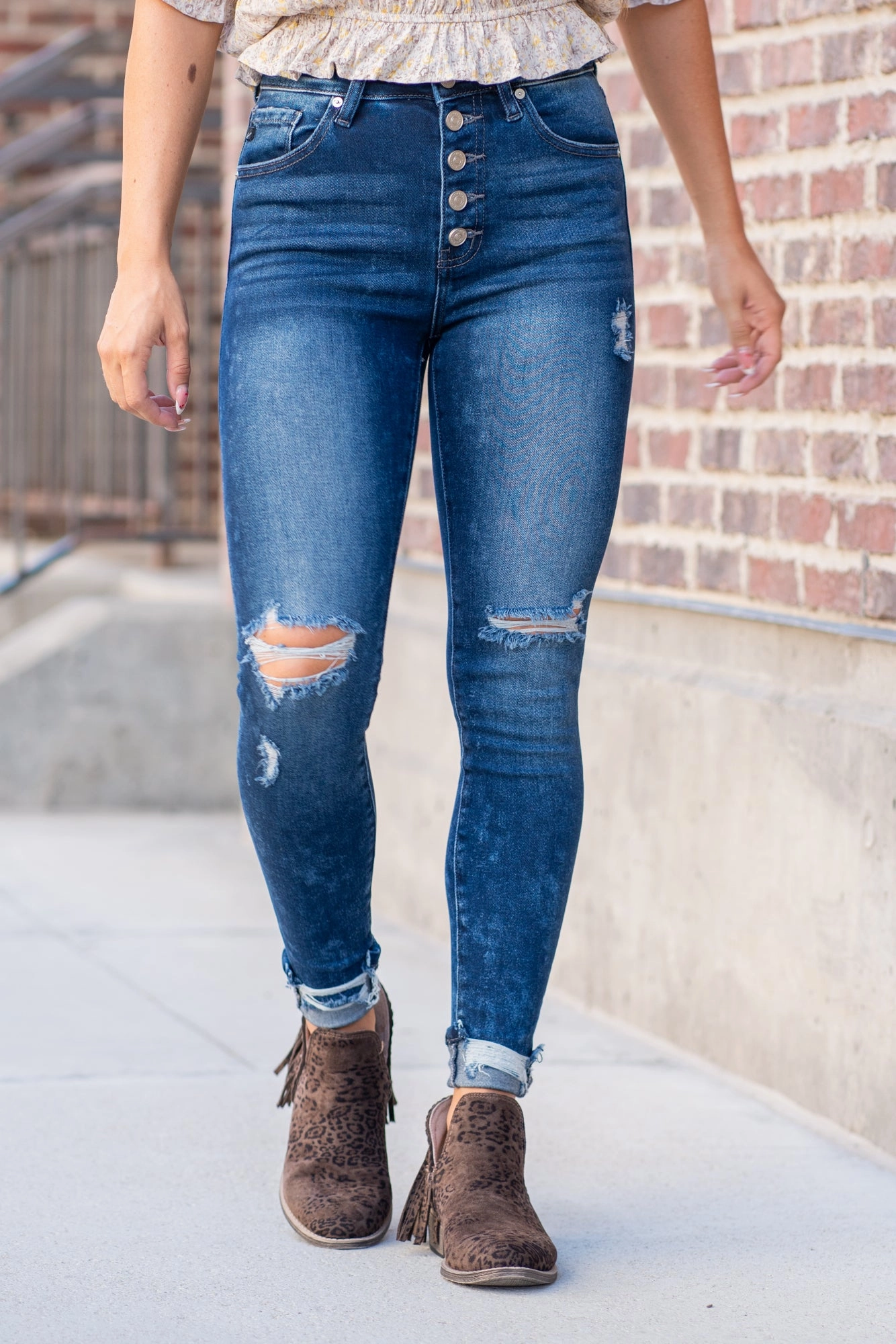 Outdoor Adventure Earthy Everyday Look Knoxville High Rise Button Fly Ankle Skinny