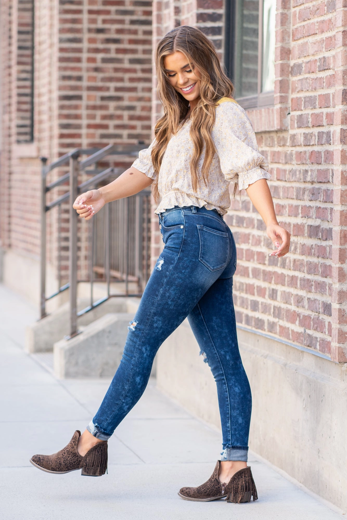 Knoxville High Rise Button Fly Ankle Skinny Holiday Vibes Athlete Fit