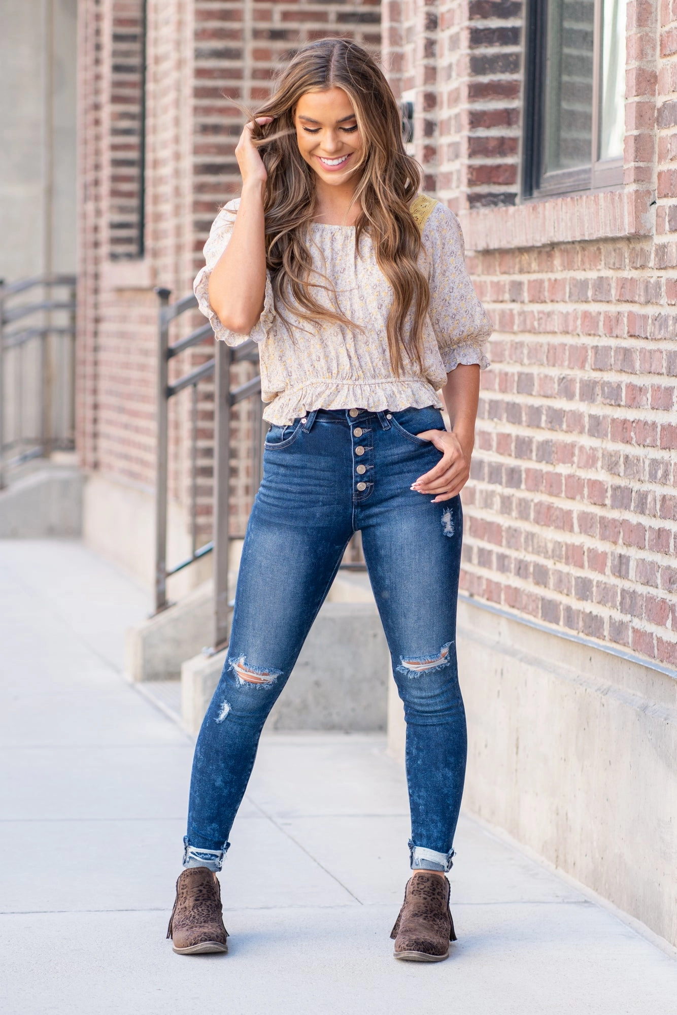 Evening Stroll Urban Explorer Knoxville High Rise Button Fly Ankle Skinny