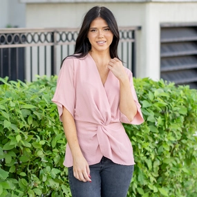 Vanilla Bay Phoenix Twist Front Dolman Knit Top ?C Dusty Pink Customizable Option Subtle Details