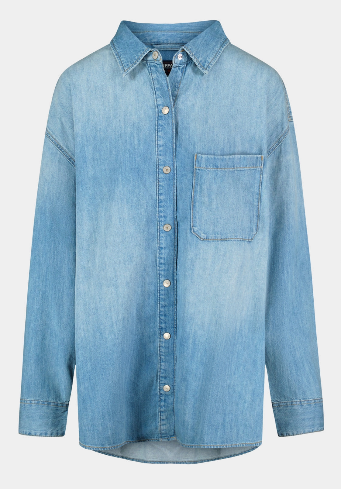 Safiya Oversized Women's Lightweight Denim Shirt, Light Blue - BL16114 Ergonomic Sleeve Cut