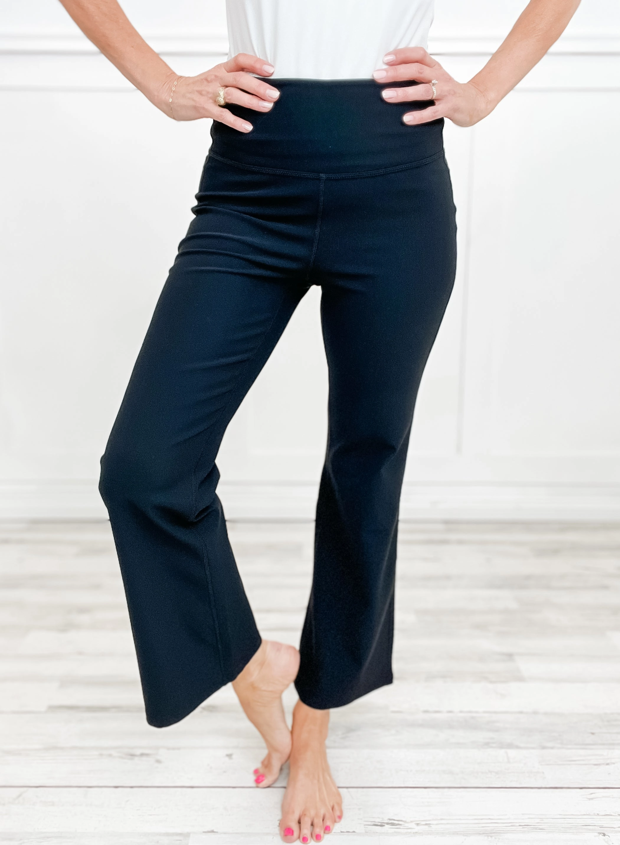 Smart Style Hidden Zip Pockets I Want It That Way High Waisted Solid Knit Flare Pants