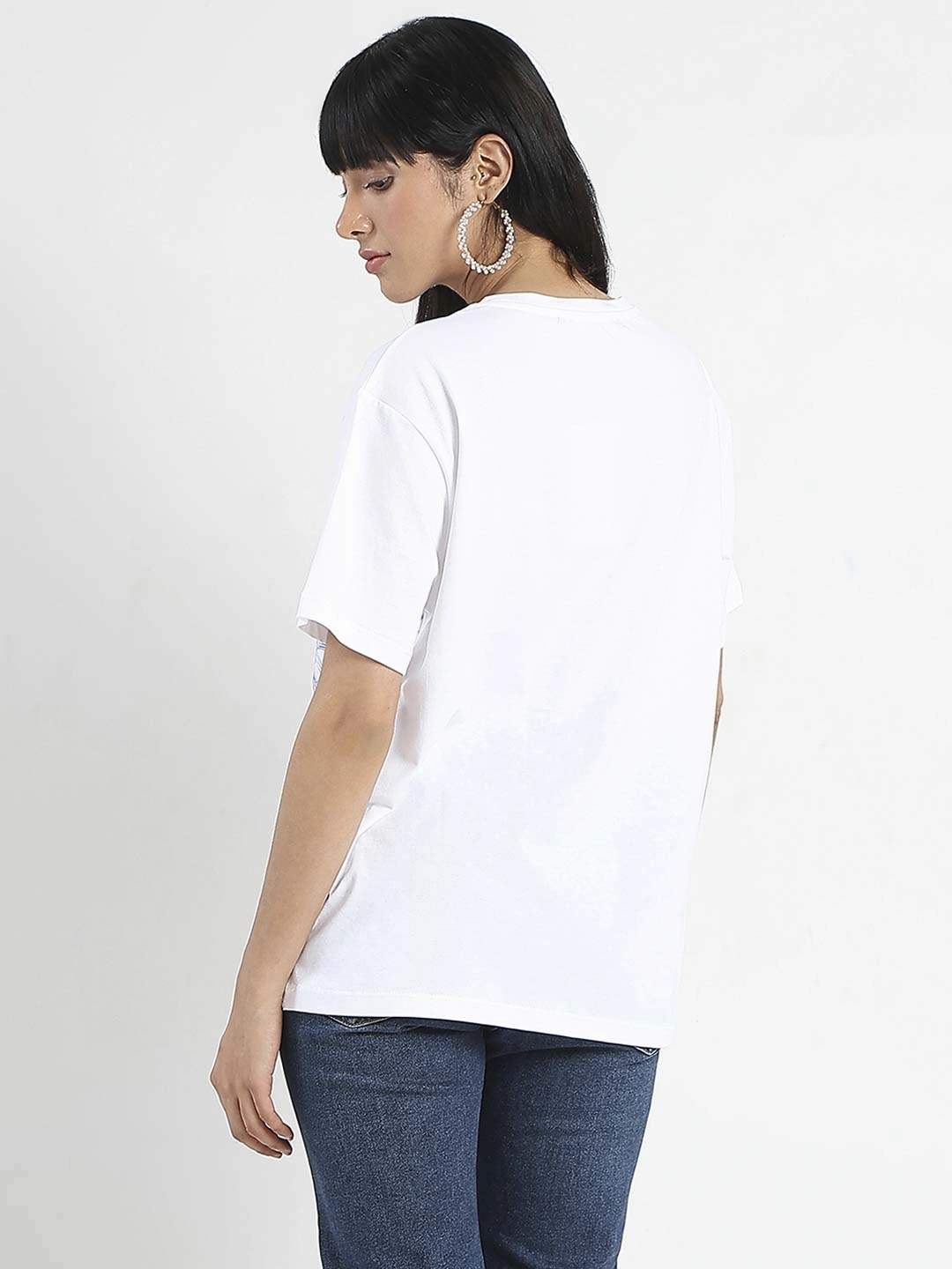 Vintage Shirt MeshPanel Madame Graphic Print Cord Detailed White Sinker T-Shirt