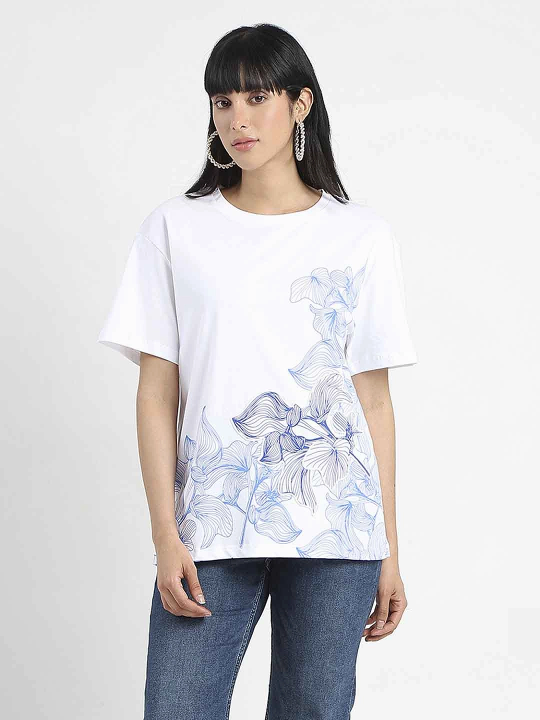 Madame Graphic Print Cord Detailed White Sinker T-Shirt Basic Tee