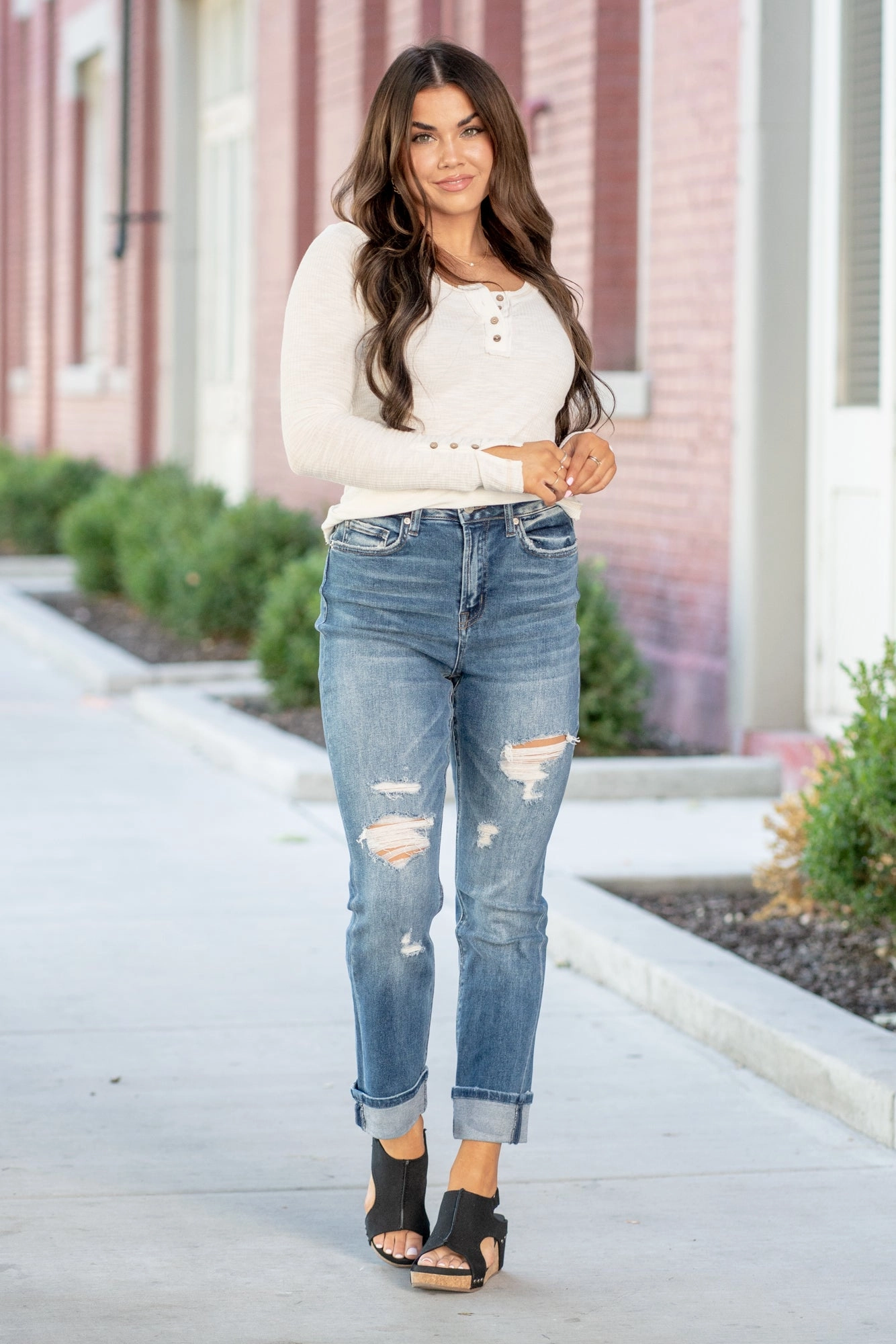 Sleek Look Non Restrictive Cut Charlotte High Rise Mom Cuffed Jeans