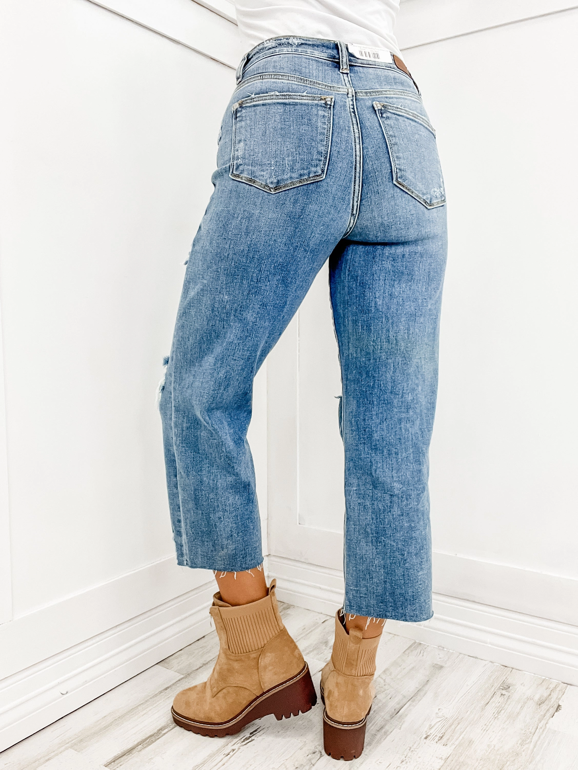 Judy Blue CRUISE CONTROL High Waist Destroy Crop Wide Leg Rugged Feel Daily Function