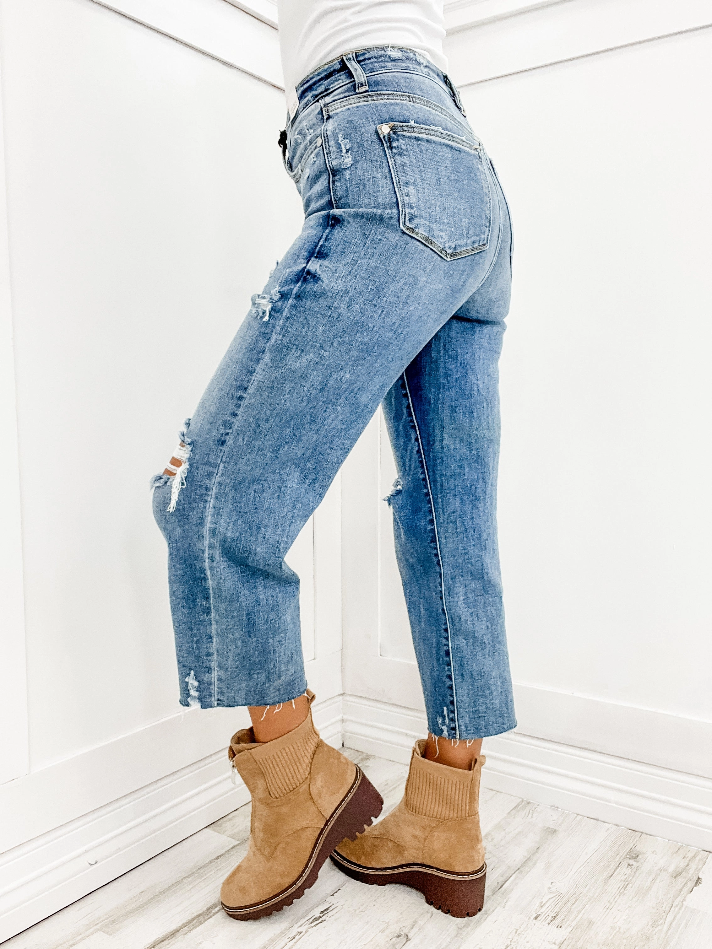 Judy Blue CRUISE CONTROL High Waist Destroy Crop Wide Leg Earthy Modern Minimalist Office Wear Daily Fit