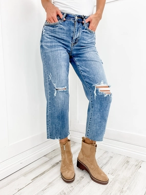 Judy Blue CRUISE CONTROL High Waist Destroy Crop Wide Leg Comfy Touch Fit And Easy