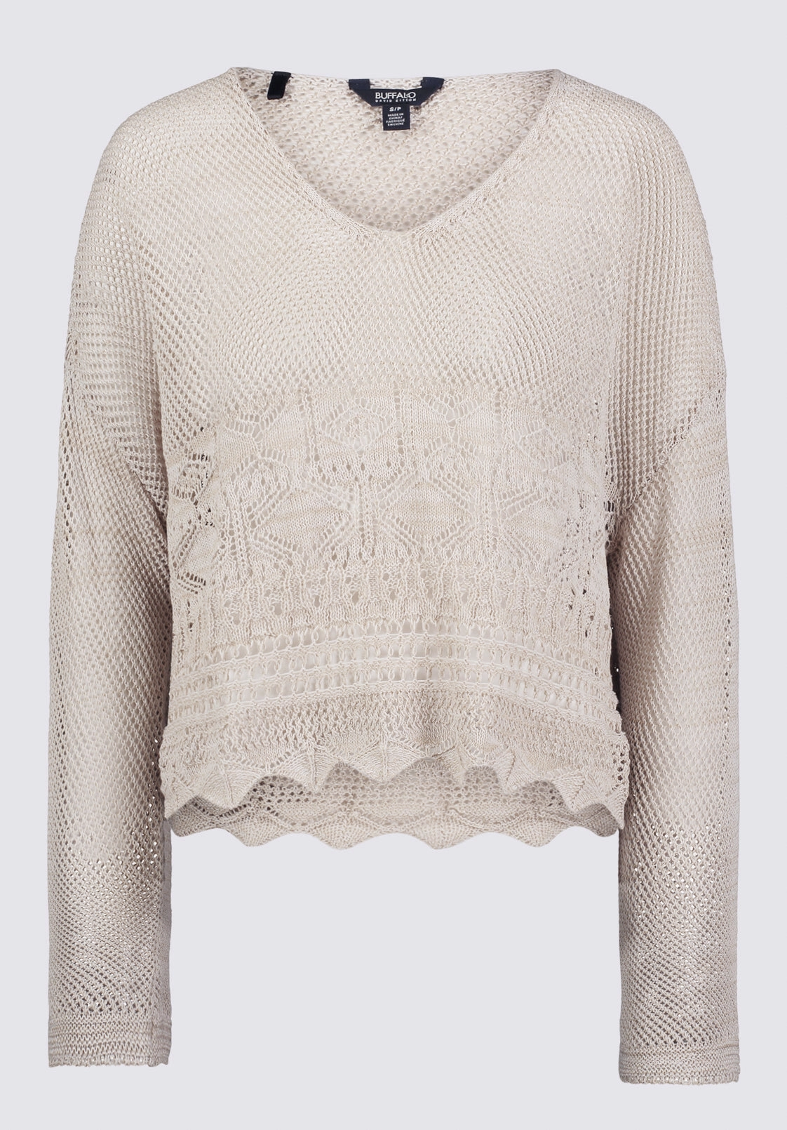 Cornelia Women's Crochet Cropped Sweater, Tan - SW0056S Layered Fit