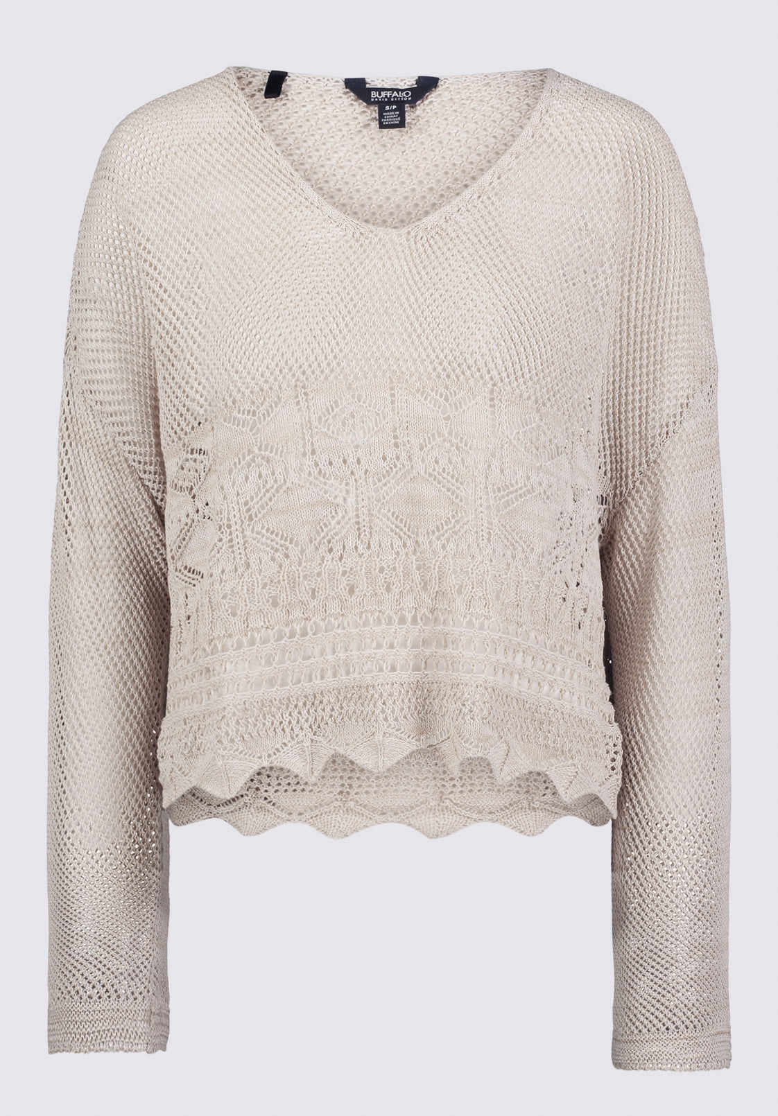 Double Layered Collars Cornelia Women's Crochet Cropped Sweater, Tan - SW0056S
