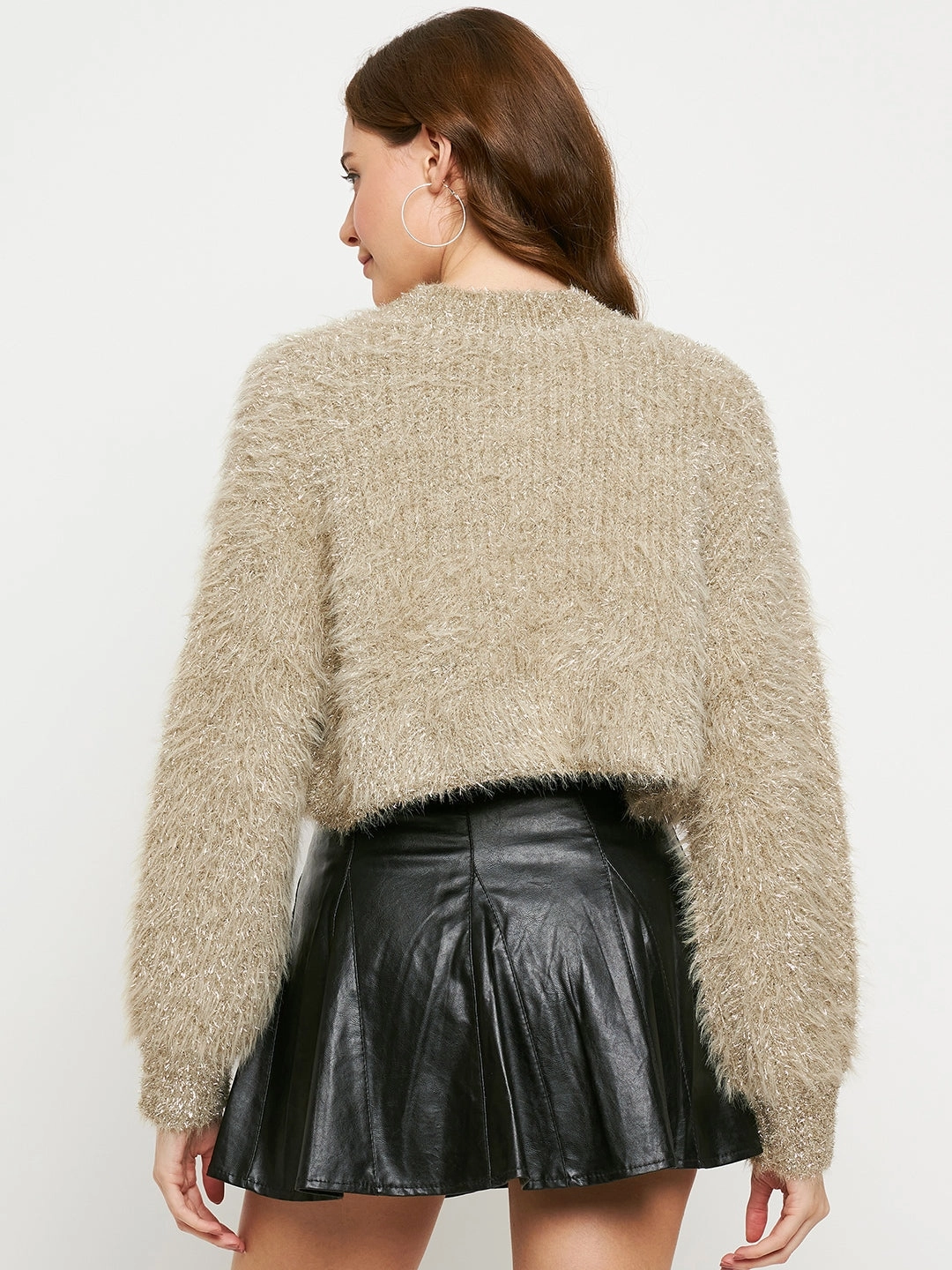 Madame Beige Shimmery Feather Knit Sweater Soft Layer