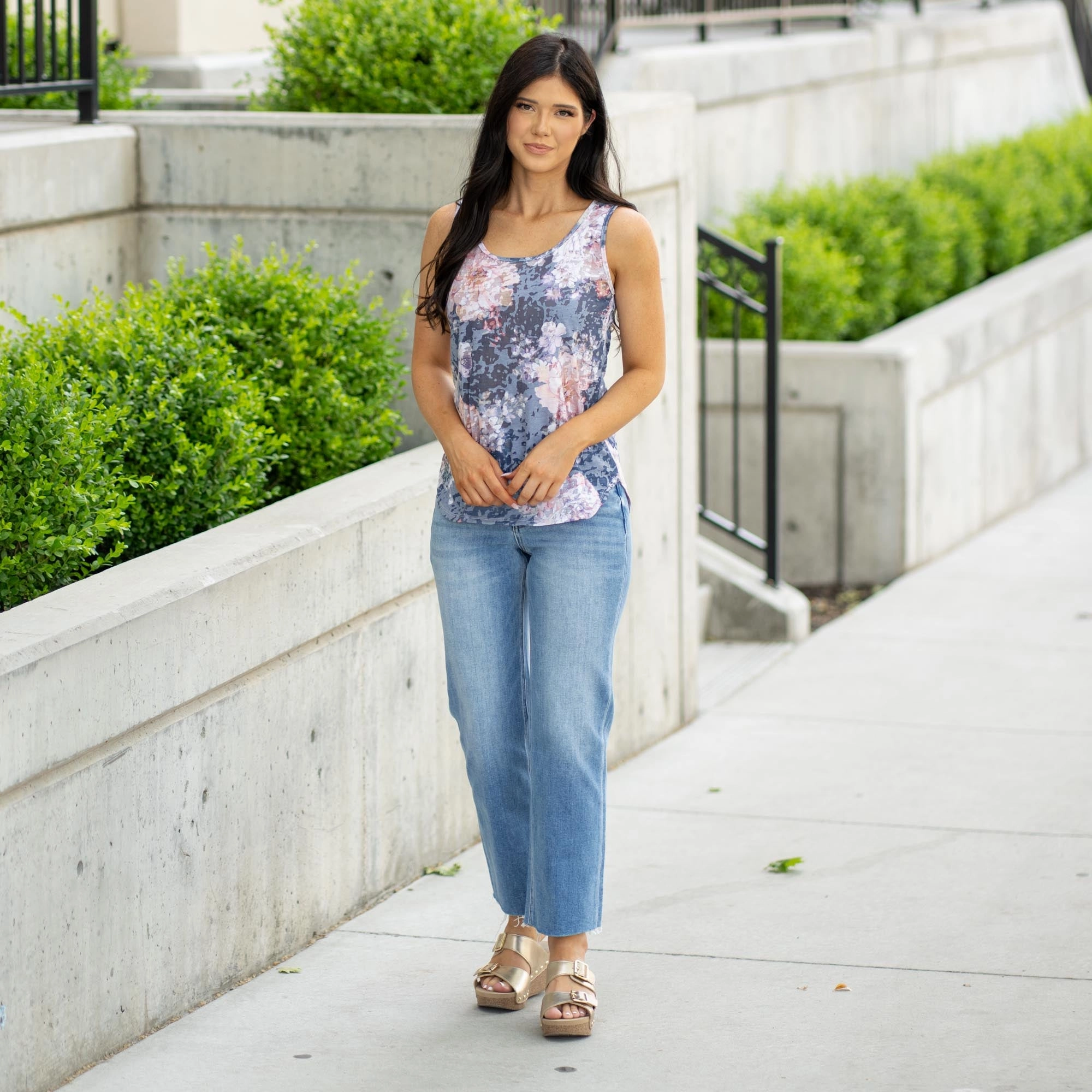 Abstract mystery Eco Certified Fiber Floral Print Burnout Sleeveless Top