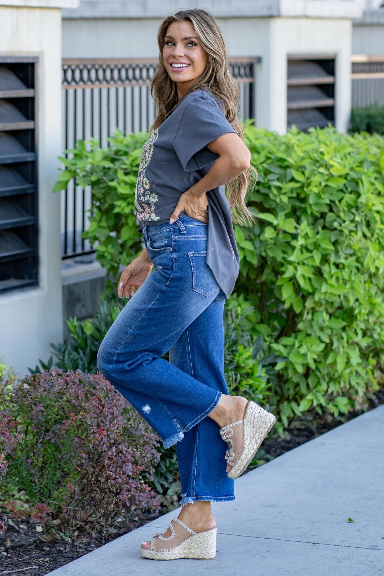 Timeless Fashion Common Outfit Zenana Rebel Edge Distressed Raw Hem Jeans Dark Blue Wash