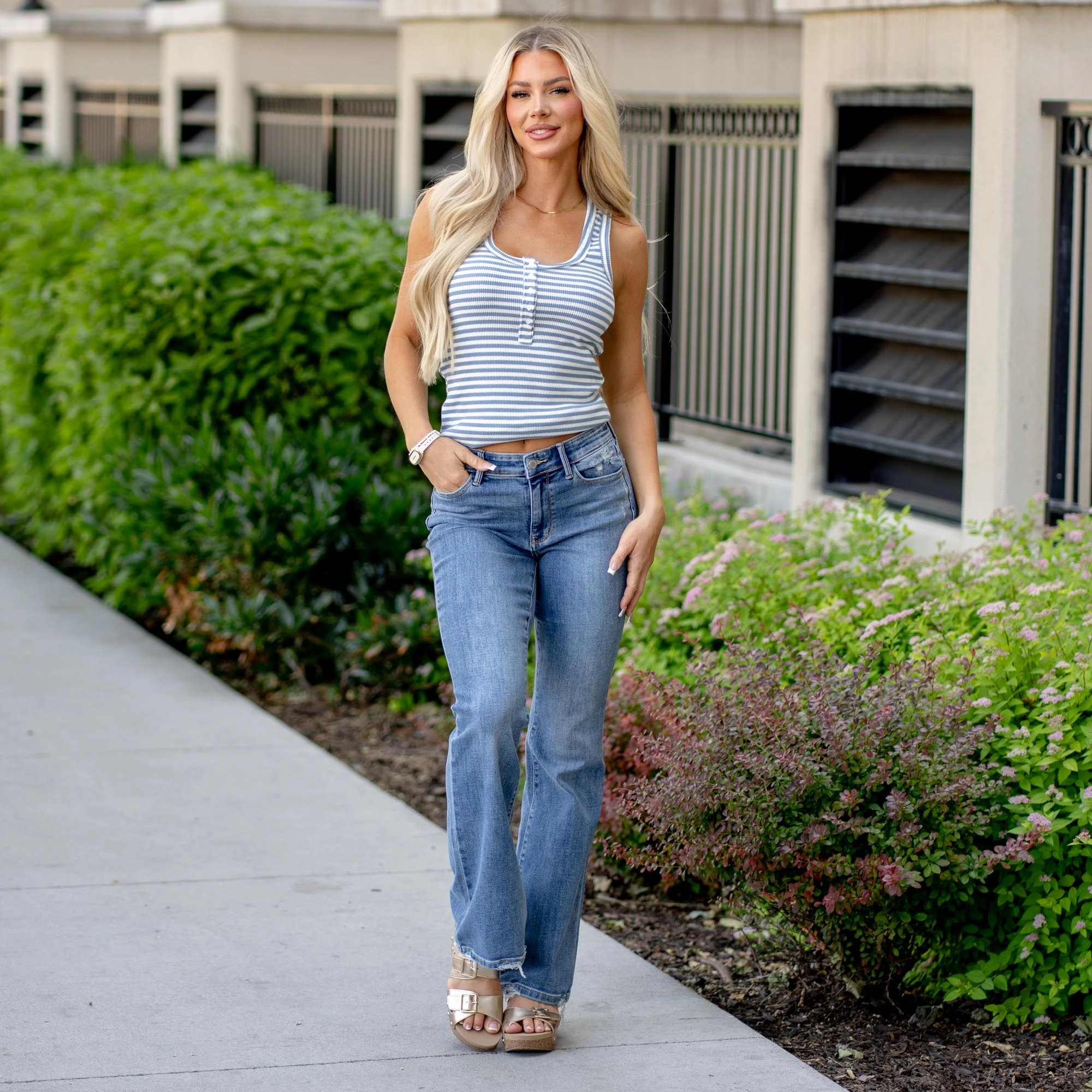 Reagan Destroy Mid Rise Bootcut Regular & Plus Sizes Breathable Feel