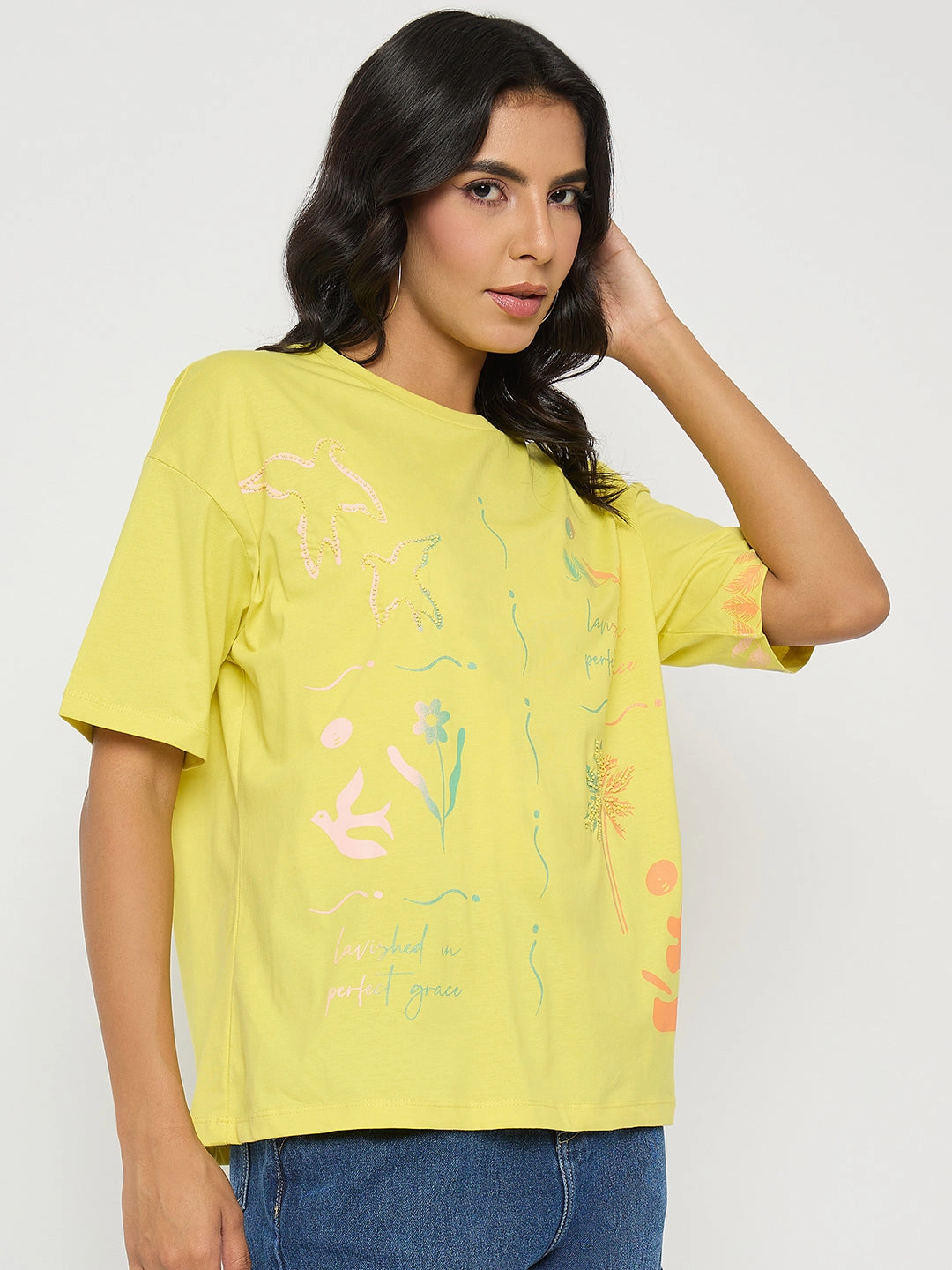 Madame All Over Print Lemon Yellow T-Shirt Workout Apparel