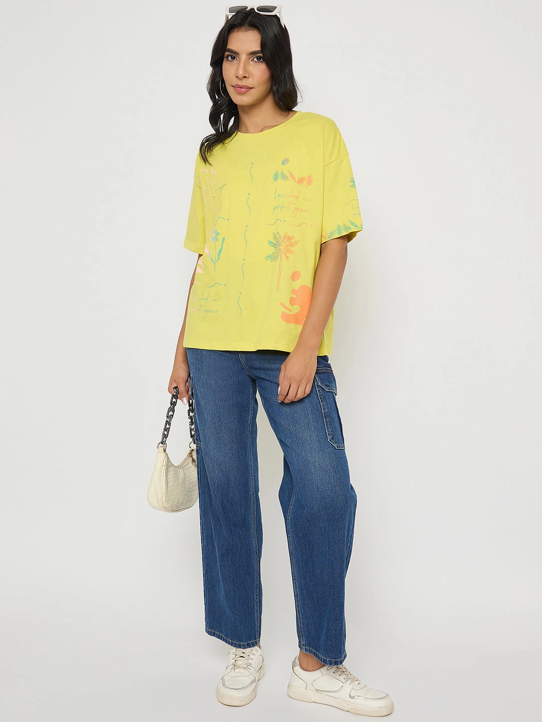 Madame All Over Print Lemon Yellow T-Shirt Compression Fit Engineering Relaxed Fit Shirt