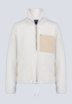 Sena Women's Sherpa Jacket with Chest Pocket, Egret White - JK0036F ElasticizedWaistbandSystem Organic Cotton Blend