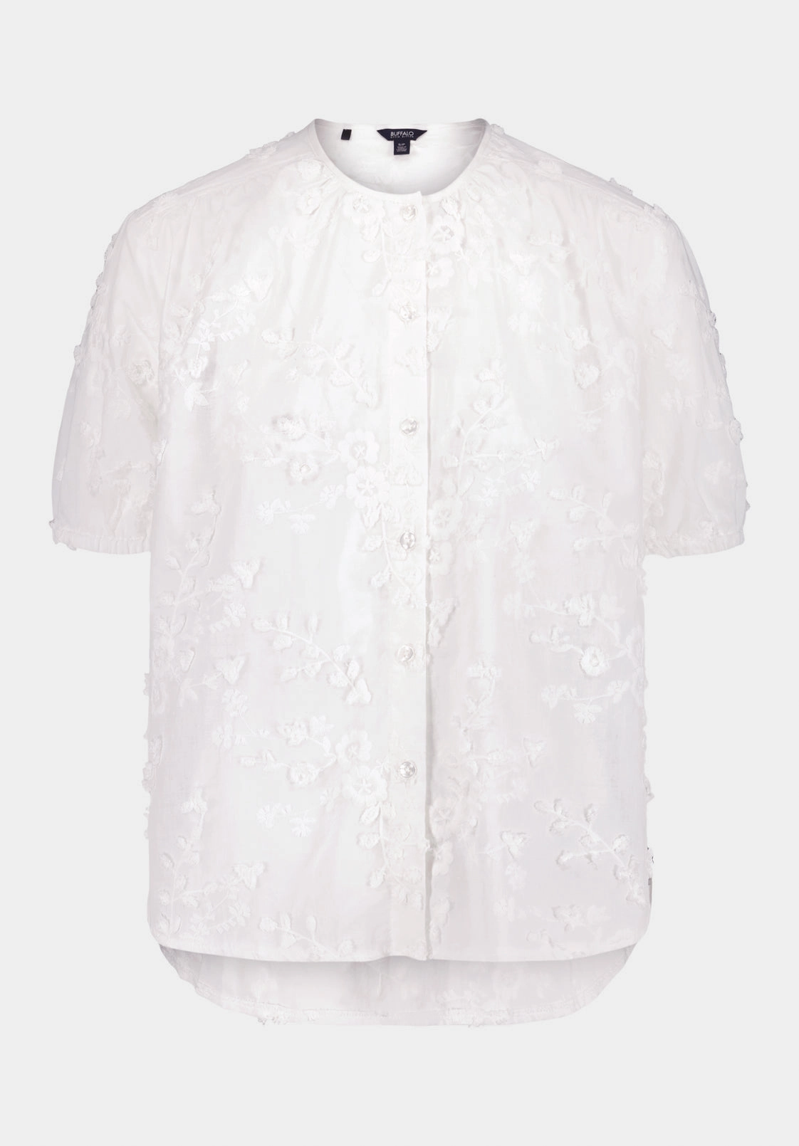 Relaxed Fit Titha Women's Embroidered Organza Blouse with Puff Sleeves, White - WT0209