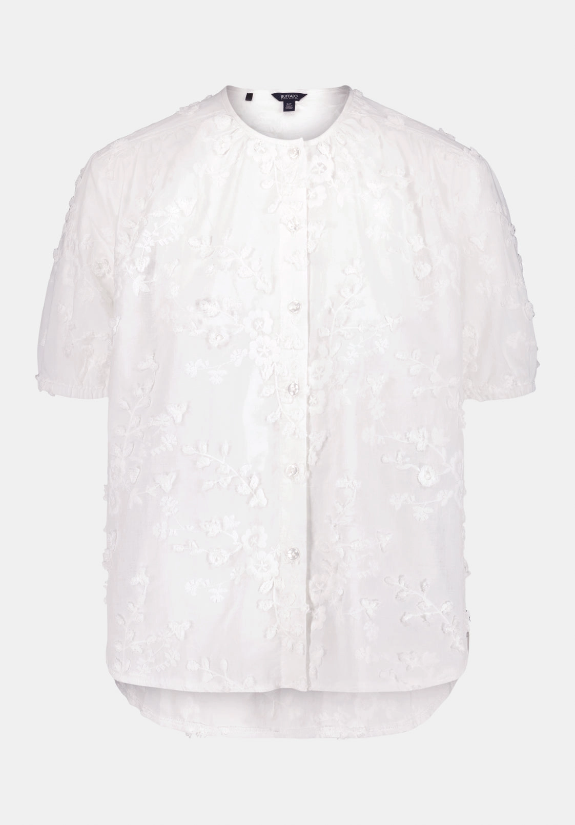 Titha Women's Embroidered Organza Blouse with Puff Sleeves, White - WT0209 Roll-Up Sleeve Durable Button Closures