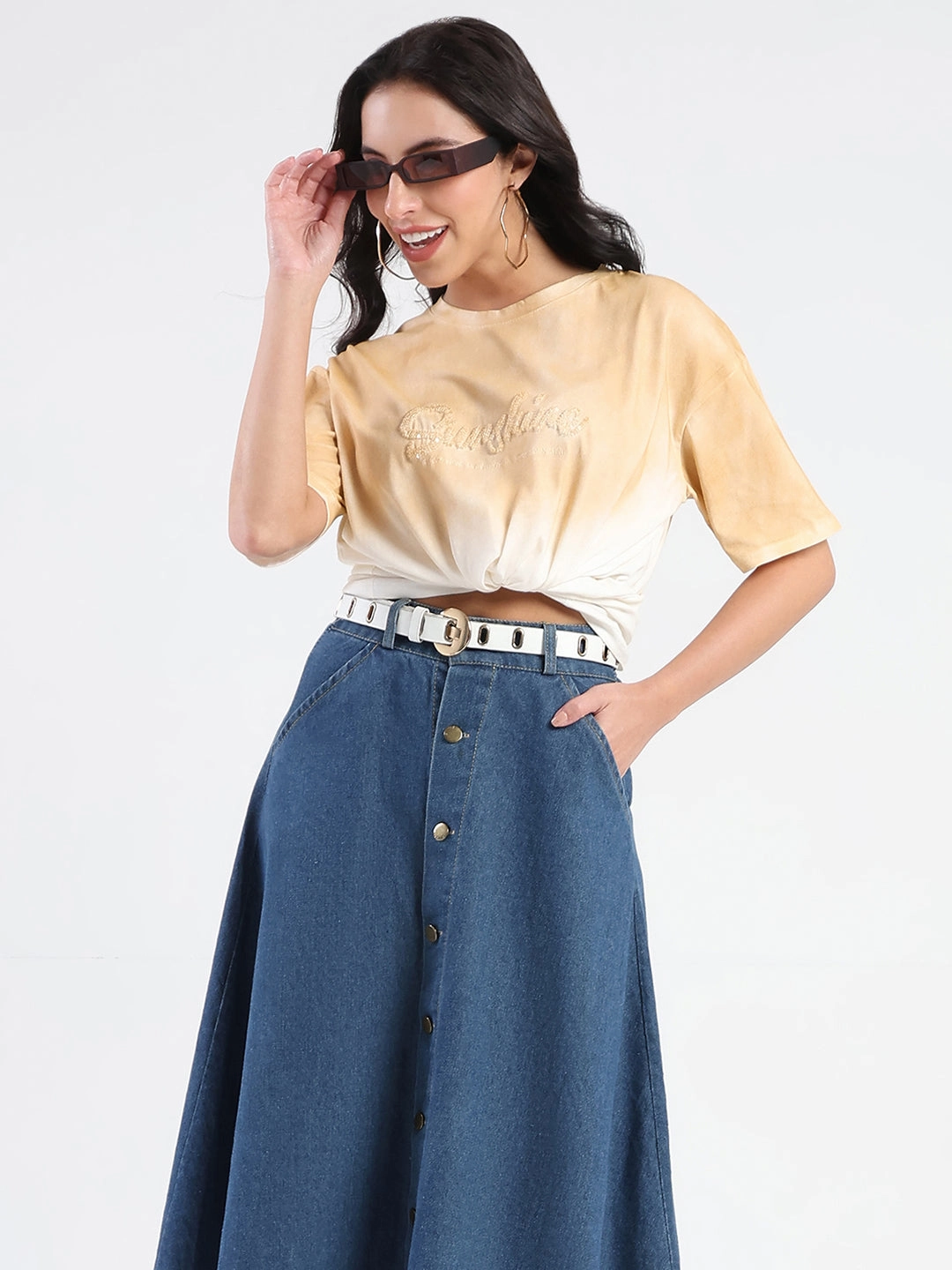 Madame Ombre Loose Fit Peach Oversize Cotton T-shirt Flex Fit Shoulder Construction EasyCare Fabric