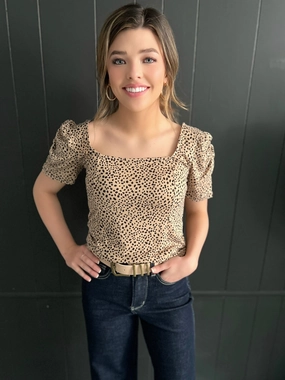 OdorControl Technology MicroPerforated Details Cheetah Print Square Neck Short Sleeve Top