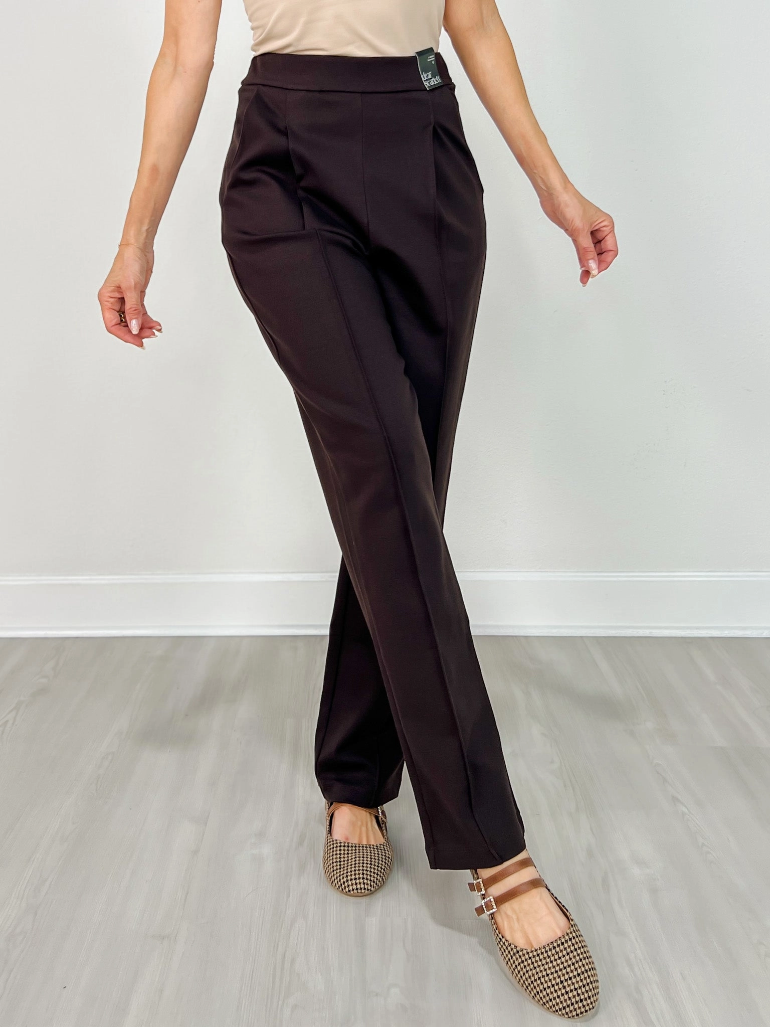 Barrel Leg Ponte Everywhere Pants in Chocolate Essential Waist