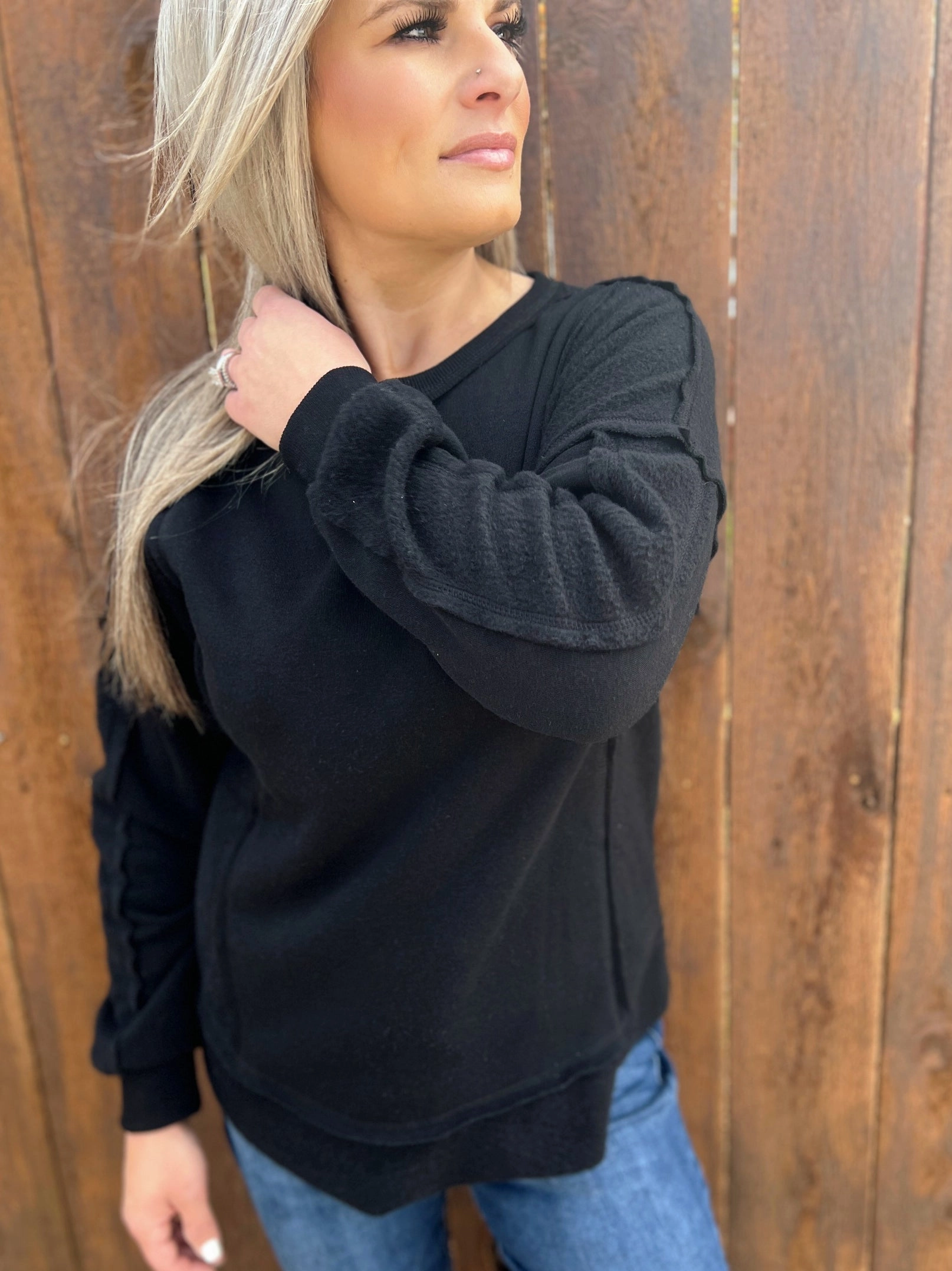 Contrast French Terry Knit Oversized Casual Top - 2 Colors available* StaticResistant Material EasyCareFabric