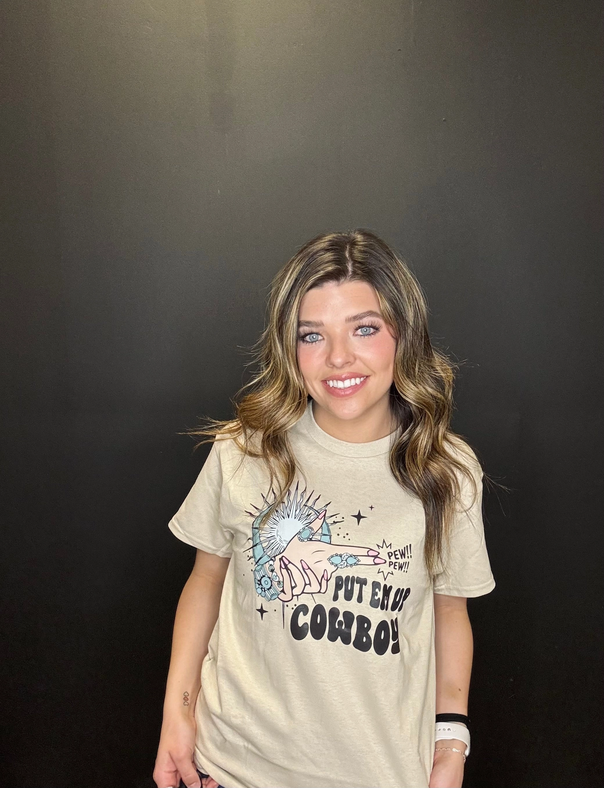 Ventilated Back Panel Airflow Ventilation Zones Put Em' Up Cowboy Graphic Tee*