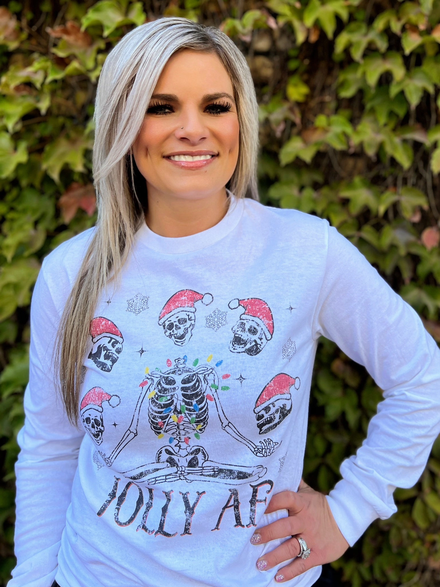 Cool Weather Jolly Skeleton Christmas Long Sleeve Tee*