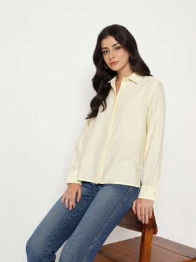 Madame Textured Solid Cream Rayon Blend Shirt Artistic Design Ombre look