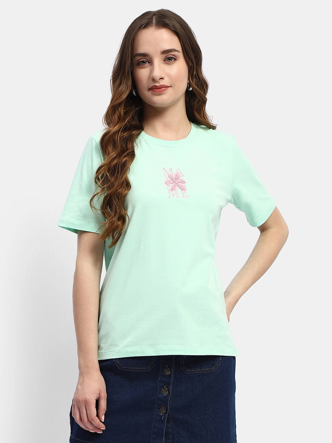 CompressionFit Madame Embroidered Mint Green Regular T-Shirt