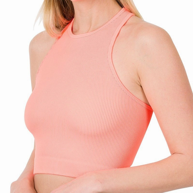 RibbedCuff MultiPanelDesign Cropped And Ribbed Racerback Top- 4 Colors