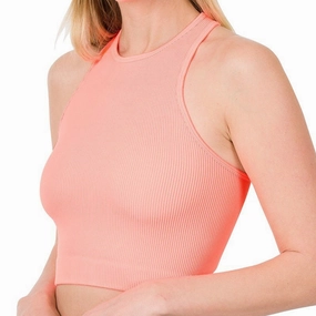 RibbedCuff MultiPanelDesign Cropped And Ribbed Racerback Top- 4 Colors