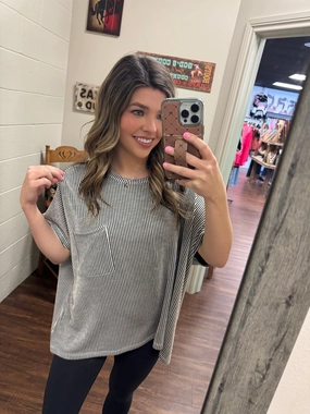 Double Layered Hood Assembly Corded Rib Oversized Short Sleeve Top - 5 Colors