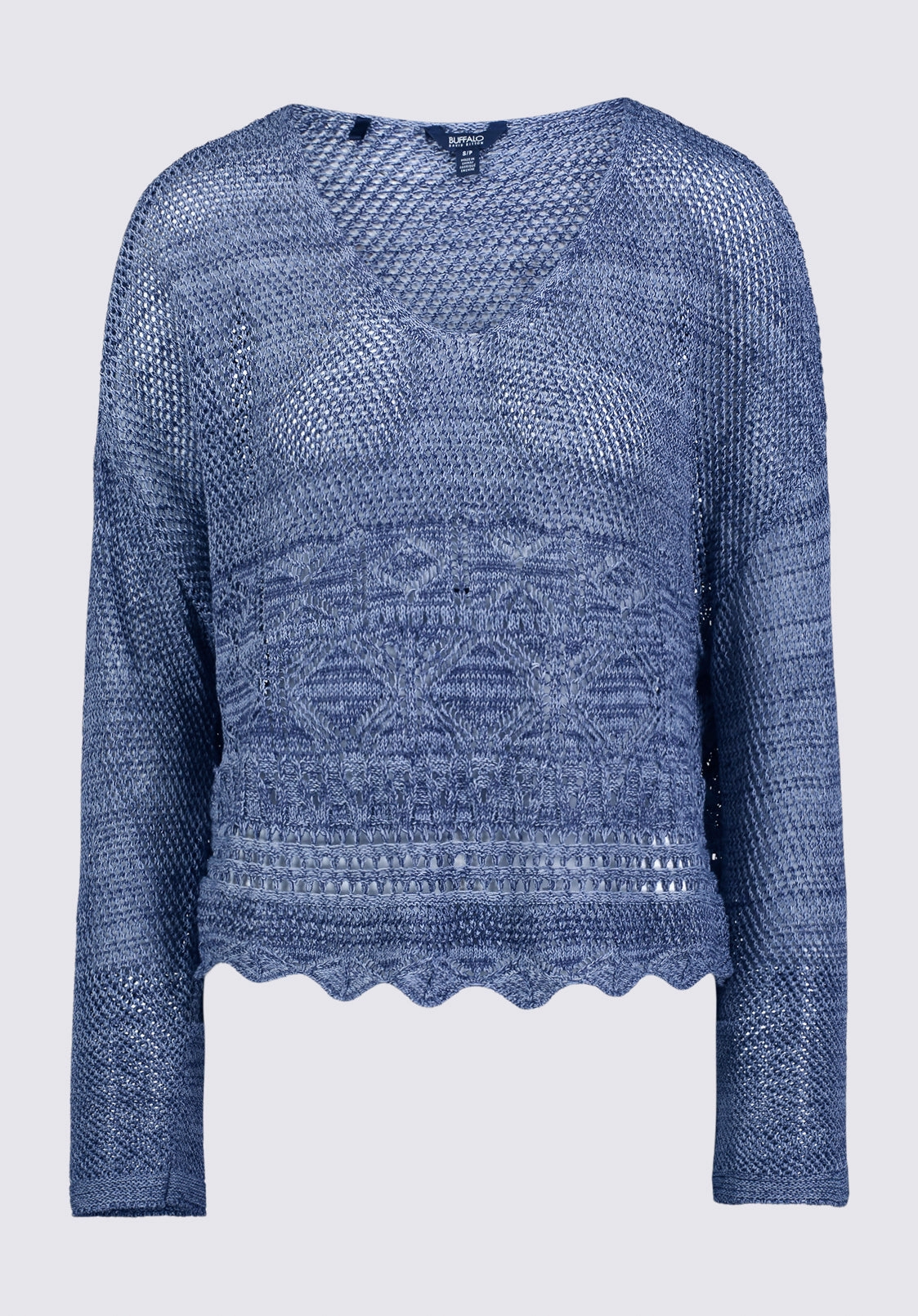 Cornelia Women's Crochet Cropped Sweater, Denim Blue - SW0056S Snuggly Feel Minimalist Look