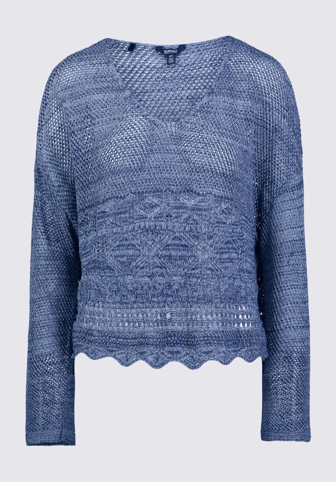 Knit Comfort Wear Cornelia Women's Crochet Cropped Sweater, Denim Blue - SW0056S